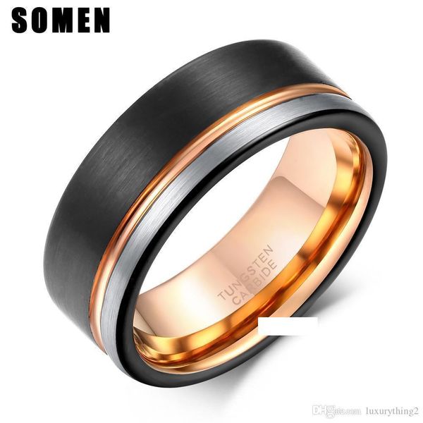 somen ring men 8mm tungsten ring black rose gold line brushed wedding band engagement ring men's party jewelry bague homme j190625, Silver
somen ring men 8mm tungsten ring black rose gold line brushed wedding band engagement ring men's party jewelry bague homme j190625, Silver