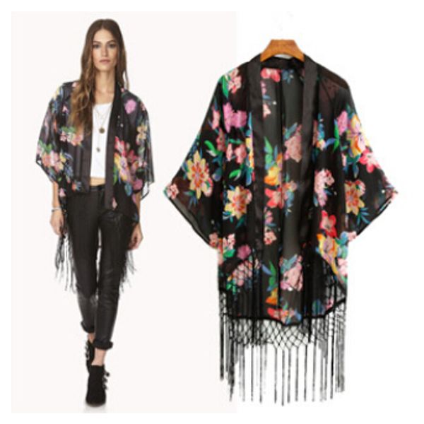 2020 new summer women's cape coat printing jacket sunscreen clothing tassel kimono cardigan chiffon shirt, White
2020 new summer women's cape coat printing jacket sunscreen clothing tassel kimono cardigan chiffon shirt, White