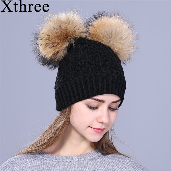 xthree winter hat for women knitting beanies natural fur double pom poms skullies girls hat feminino cap, Blue;gray
xthree winter hat for women knitting beanies natural fur double pom poms skullies girls hat feminino cap, Blue;gray