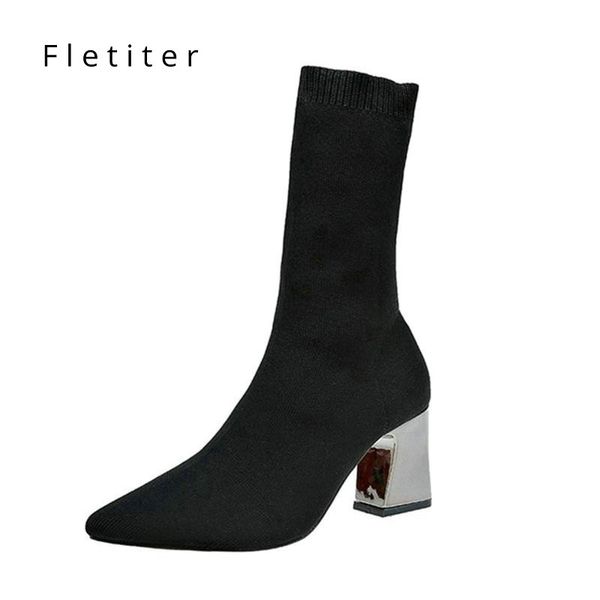 women's knitting elastic sock boots 2020 new fashion women pointed toe high heel mid calf boots woman stretch shoes fletite, Black
women's knitting elastic sock boots 2020 new fashion women pointed toe high heel mid calf boots woman stretch shoes fletite, Black