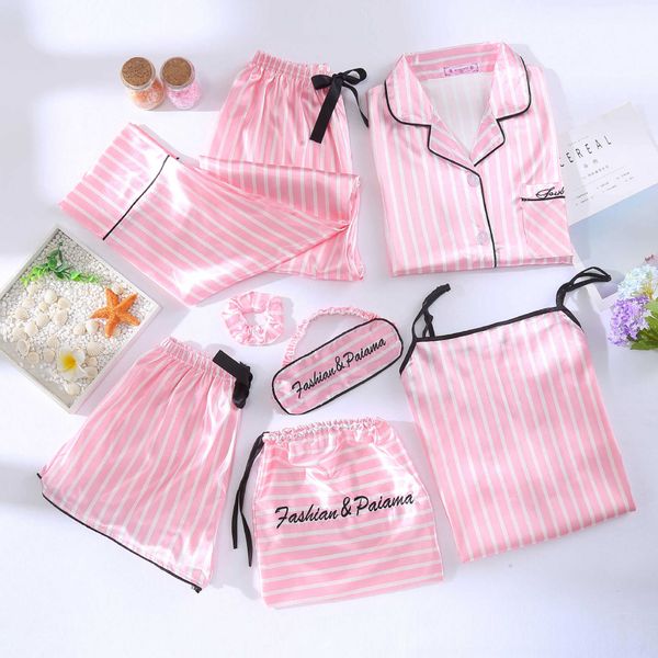 fivmk korean style striped seven silk women's summer real ice silk piece set long shorts pajamas pajamas long sleeve shorts cardigan ho, Blue;red
fivmk korean style striped seven silk women's summer real ice silk piece set long shorts pajamas pajamas long sleeve shorts cardigan ho, Blue;red