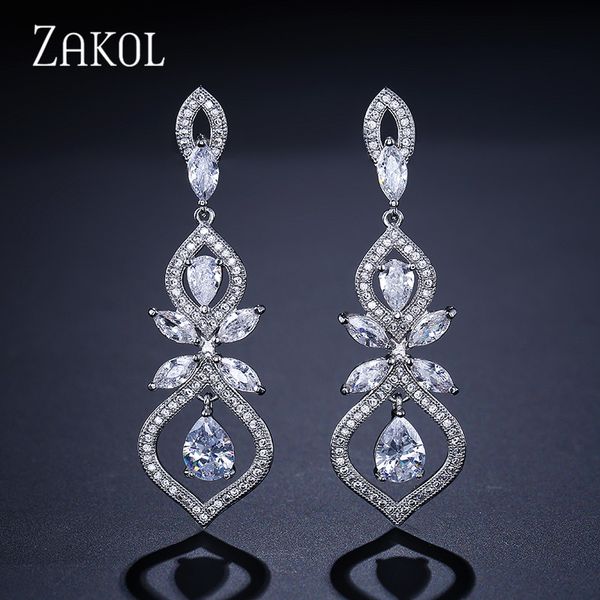 zakol luxury cz zirconia chandelier dangles drop earrings for women anniversary fashion leaf bridal wedding jewelry fsep308, Silver
zakol luxury cz zirconia chandelier dangles drop earrings for women anniversary fashion leaf bridal wedding jewelry fsep308, Silver