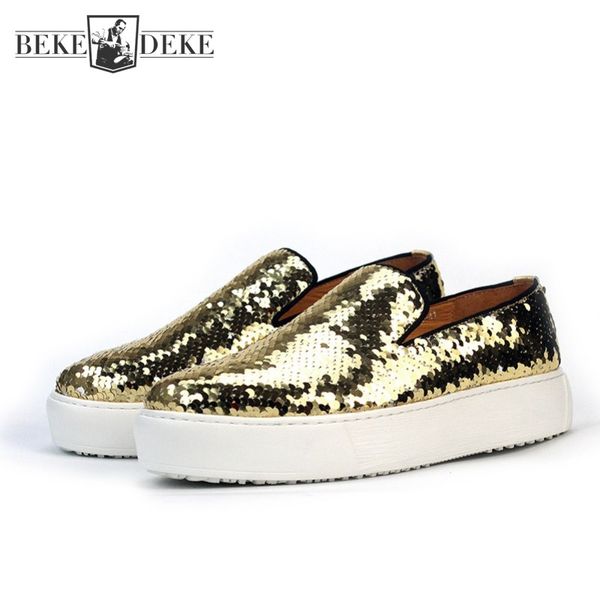mens golden sequined luxury shoes trend shiny discolor thick bottom slip-on casual loafers men platform genuine leather shoes, Black
mens golden sequined luxury shoes trend shiny discolor thick bottom slip-on casual loafers men platform genuine leather shoes, Black