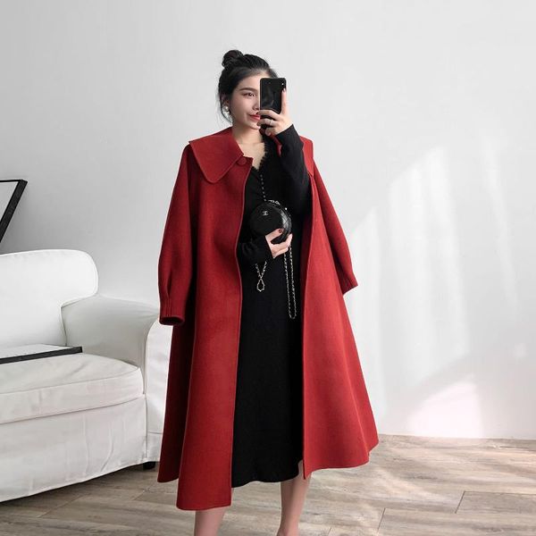 2020 autumn and winter new arrival long soild double cashmere coat women wool jacket loose abrigo mujer casaco feminino l98, Black 
2020 autumn and winter new arrival long soild double cashmere coat women wool jacket loose abrigo mujer casaco feminino l98, Black