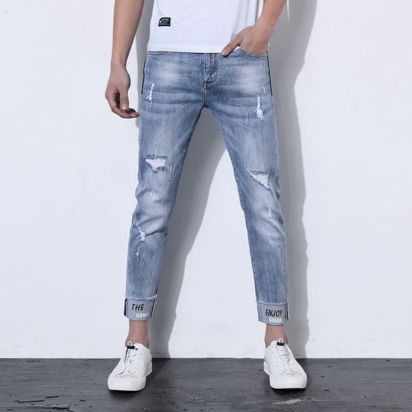 2020 new style denim cropped nine nine pants korean style men's slim-fit stretch youth fashion hole-breaking cropped pants 309, Blue
2020 new style denim cropped nine nine pants korean style men's slim-fit stretch youth fashion hole-breaking cropped pants 309, Blue