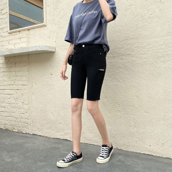 zf2pr джинсовые шорты женщин, 2020 новый большой размер высокой талией для похудения черные средний девять девять велосипедов щиколоток тонк, Blue