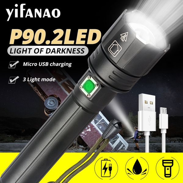 Ultra Powerful Xhp90.2 Led 2020 New 18650 Usb Rechargeable Xhp70 Tactical Light 18650 Zoom Camp Torch Xhp50 Gift