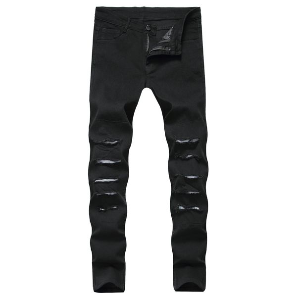 mens streetwear elastic ripped skinny black jeans hole reflective slim fit denim pants elastic male fashion style trousers, Blue
mens streetwear elastic ripped skinny black jeans hole reflective slim fit denim pants elastic male fashion style trousers, Blue