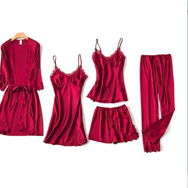 women s robe & gown sets lace bathrobe night dress 5 four pieces sleepwear womens sleep set faux silk robe femme lingerie, Black;red
women s robe & gown sets lace bathrobe night dress 5 four pieces sleepwear womens sleep set faux silk robe femme lingerie, Black;red