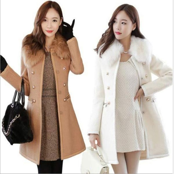 women's wool & blends women winter fur collar overcoat long coat woolen cashmere blended slim trench outwear coats fit 3colors 2021, Black
women's wool & blends women winter fur collar overcoat long coat woolen cashmere blended slim trench outwear coats fit 3colors 2021, Black