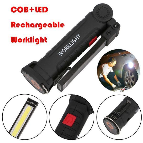 cob+led rechargeable magnetic torch flexible inspection lamp cordless worklight