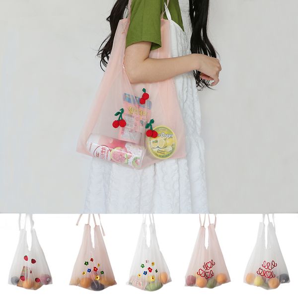 2020 summer new organza handbags embroidery shoulder bag girl shopping bags women tote student handbag korean style