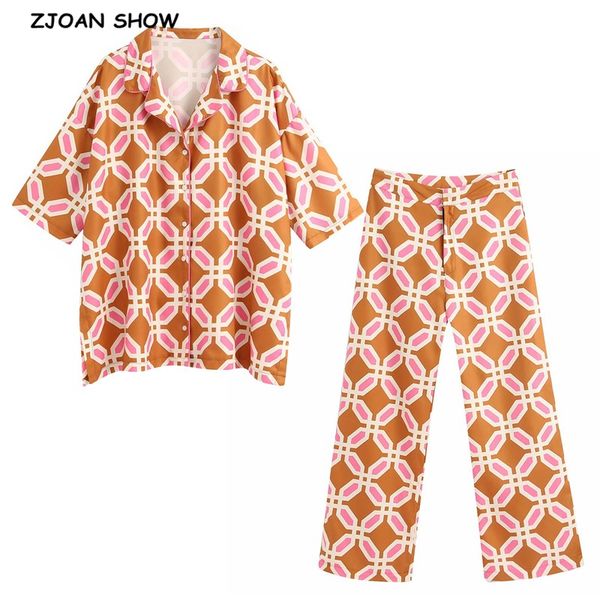 2020 summer orange geometric plaid print shirt high waist wide leg pants women half bat sleeve blouse 2 pieces set, White
2020 summer orange geometric plaid print shirt high waist wide leg pants women half bat sleeve blouse 2 pieces set, White