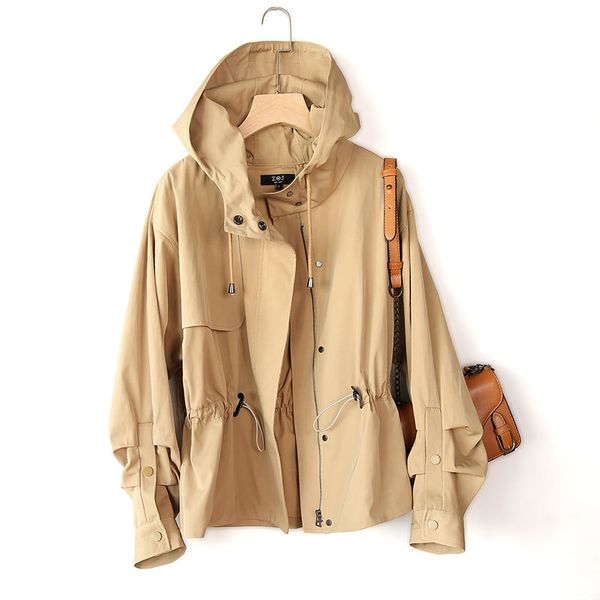 women's jackets spring and autumn fashion short jacket women drawstring waist loose bat sleeve hooded windbreaker clothing k297, Black;brown
women's jackets spring and autumn fashion short jacket women drawstring waist loose bat sleeve hooded windbreaker clothing k297, Black;brown