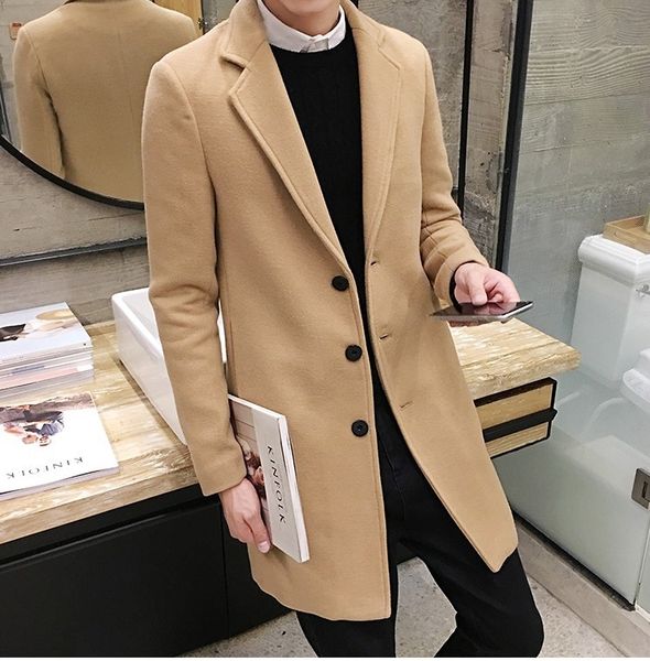 new men's windbreaker coat korean slim mid-length solid color lapel woolen single-breasted trench coat, Black
new men's windbreaker coat korean slim mid-length solid color lapel woolen single-breasted trench coat, Black