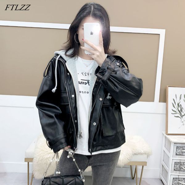 ftlzz new autumn women hooded loose black pu faux leather jacket streetwear moto biker zipper pocket windproof coat outwear
ftlzz new autumn women hooded loose black pu faux leather jacket streetwear moto biker zipper pocket windproof coat outwear