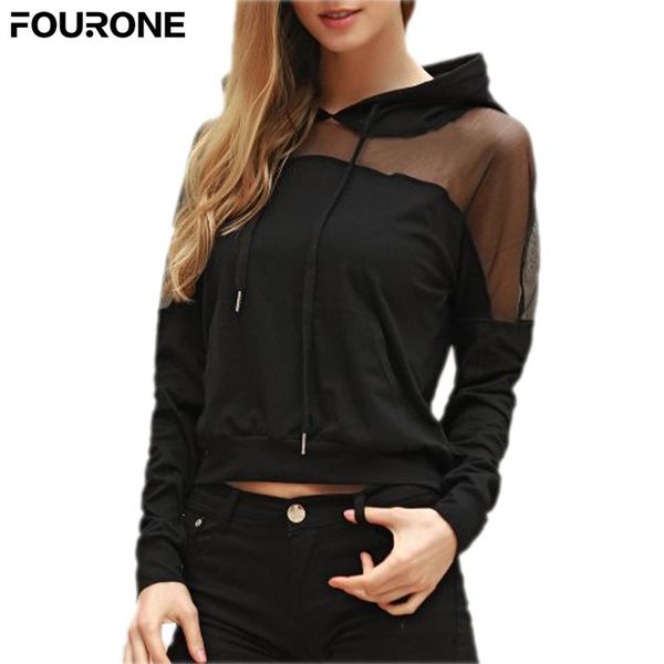 women mesh patchwork hoodied solid long sleeve sweatershirts jumper pullover top, Black
women mesh patchwork hoodied solid long sleeve sweatershirts jumper pullover top, Black