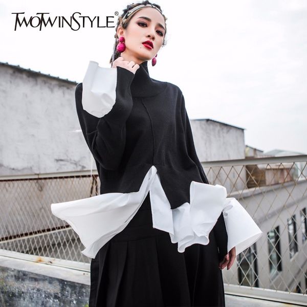 galcaur patchwork knitting pullover female turtleneck irregular split draped flare sleeve 2020 spring fashion clothing, Black
galcaur patchwork knitting pullover female turtleneck irregular split draped flare sleeve 2020 spring fashion clothing, Black