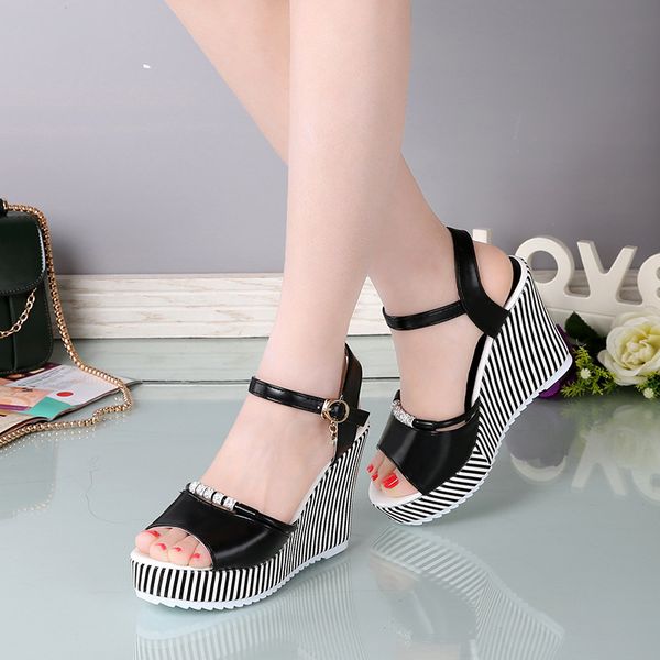 women wedge sandals peep toe platform 10cm high heels sandals fashion buckle rhinestone party shoes black white cs02
women wedge sandals peep toe platform 10cm high heels sandals fashion buckle rhinestone party shoes black white cs02