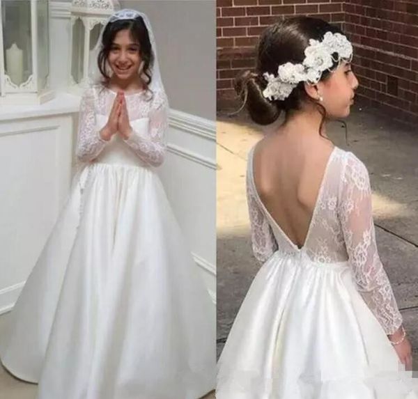 simple lace long sleeves flower girls' dresses v backless a line satin princess birthday party gowns communion dress, Red;yellow
simple lace long sleeves flower girls' dresses v backless a line satin princess birthday party gowns communion dress, Red;yellow