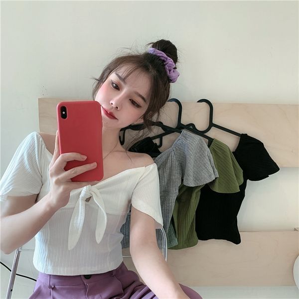 5703#~ summer new korean syle design swee bow knitted butterfly butterfly short sleeve t four-color, White;black
5703#~ summer new korean syle design swee bow knitted butterfly butterfly short sleeve t four-color, White;black