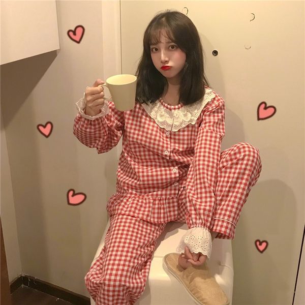 2019 korean style 2019 set korean sweet suit sweet cute princess style colorful plaid home clothes set, Blue;red
2019 korean style 2019 set korean sweet suit sweet cute princess style colorful plaid home clothes set, Blue;red