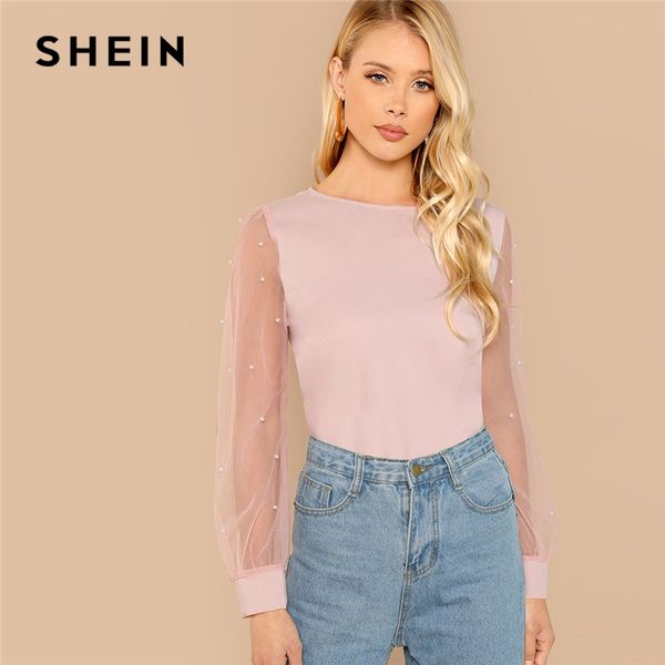shein pink modern lady elegant pearl beaded round neck mesh sleeve women autumn solid weekend casual minimalist blouses, White
shein pink modern lady elegant pearl beaded round neck mesh sleeve women autumn solid weekend casual minimalist blouses, White