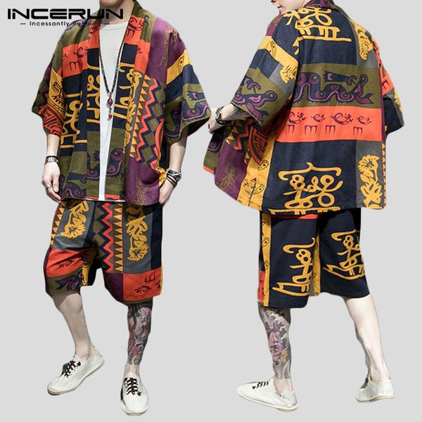 incerun 2020 men sets ethnic style printed half sleeve open stitch cardigan shirt shorts casual loose street vintage men's suit, Gray
incerun 2020 men sets ethnic style printed half sleeve open stitch cardigan shirt shorts casual loose street vintage men's suit, Gray