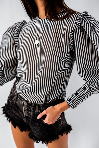ins style womens t shirts designer striped lantern sleeve fashion natural color t shirts women clothes, White
ins style womens t shirts designer striped lantern sleeve fashion natural color t shirts women clothes, White