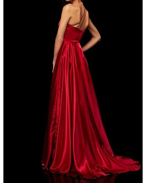 a-line beautiful back engagement formal evening dress one shoulder sleeveless sweep / brush train satin with pleats split, Black;red
a-line beautiful back engagement formal evening dress one shoulder sleeveless sweep / brush train satin with pleats split, Black;red