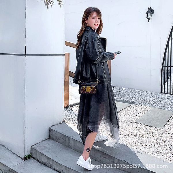 new coat women's spring and autumn short high-end loose fashion all-match women's leather jacket motorcycle clothing, Black
new coat women's spring and autumn short high-end loose fashion all-match women's leather jacket motorcycle clothing, Black