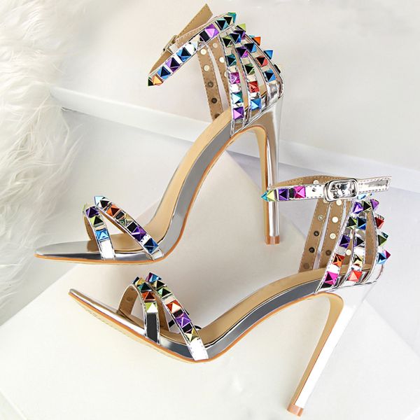 brand designer high heel sandals women colorful rivet pumps patent leather buckle strap summer shoes party dress stilettos, Black
brand designer high heel sandals women colorful rivet pumps patent leather buckle strap summer shoes party dress stilettos, Black