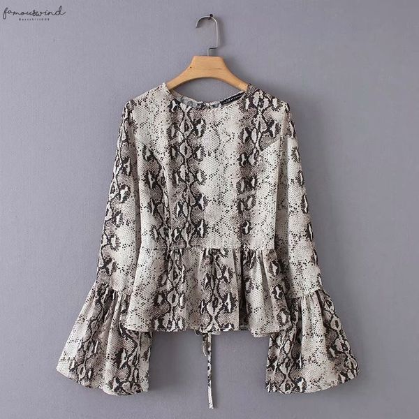 women fashion snake skin print hem ruffles smock blouse casual back bow tied shirts ladies business femininas blusas ls2961, White
women fashion snake skin print hem ruffles smock blouse casual back bow tied shirts ladies business femininas blusas ls2961, White