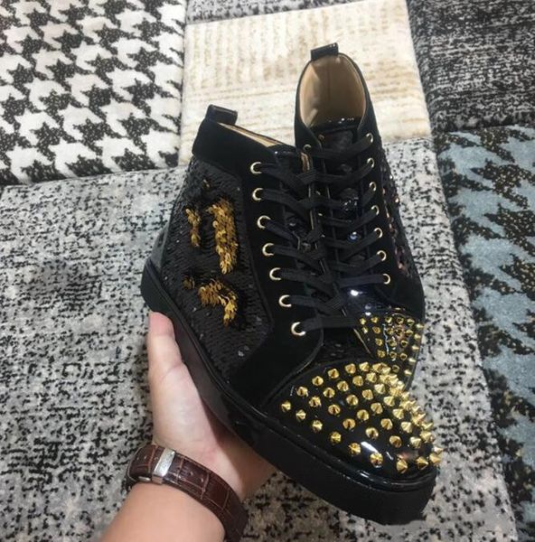 2019 spikes sneakers shoes golden bead piece ultra-comfortable studded toe red bottom sneaker fashion party wedding size 35-46, Black
2019 spikes sneakers shoes golden bead piece ultra-comfortable studded toe red bottom sneaker fashion party wedding size 35-46, Black