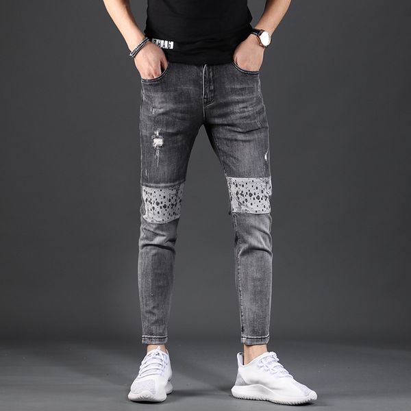men patchwork ripped jeans 2020 summer gray stretch jean fashion slim fit ankle-length pencil pants, Blue
men patchwork ripped jeans 2020 summer gray stretch jean fashion slim fit ankle-length pencil pants, Blue