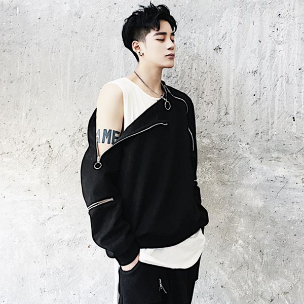 men autumn zipper sleeves hip hop hoodie casual crewneck sweatshirt women off shoulder hoody nightclub singer stage moletom, Black
men autumn zipper sleeves hip hop hoodie casual crewneck sweatshirt women off shoulder hoody nightclub singer stage moletom, Black