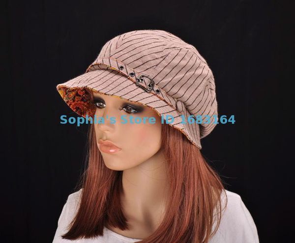 m195 brown cute stripe cotton sun hat brim cap bucket newsboy summer women's nwt y200619, Blue;gray
m195 brown cute stripe cotton sun hat brim cap bucket newsboy summer women's nwt y200619, Blue;gray