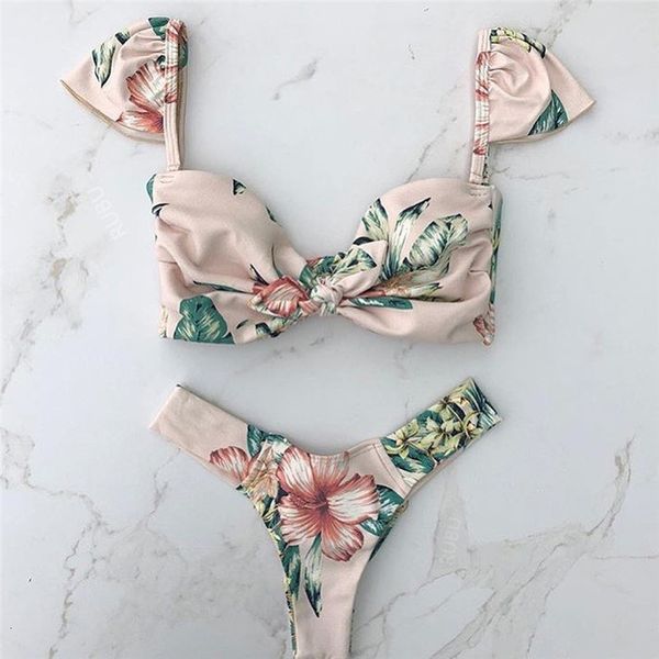 bikini 2020 womens beach knotted flying sleeve floral print split set off shoulder swimsuit maillot de bain, White;black
bikini 2020 womens beach knotted flying sleeve floral print split set off shoulder swimsuit maillot de bain, White;black