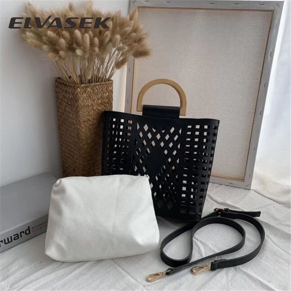 elvasek women bags handbags 2020 new hollow out beach bag bolsa feminina wood handle tote bags pu leather shoulder bag purses
elvasek women bags handbags 2020 new hollow out beach bag bolsa feminina wood handle tote bags pu leather shoulder bag purses
