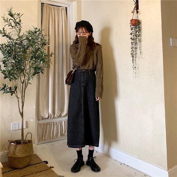 womens vintage high waist denim skirt autumn winter 2020 new korean loose wild a line mid calf skirt long skirt ml242, Black
womens vintage high waist denim skirt autumn winter 2020 new korean loose wild a line mid calf skirt long skirt ml242, Black