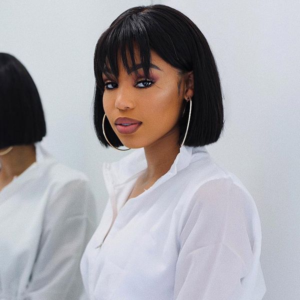 13x4 lace front human hair wigs short bob with bangs brazilian remy straight hair preplucked glueless wig with baby hair, Black
13x4 lace front human hair wigs short bob with bangs brazilian remy straight hair preplucked glueless wig with baby hair, Black