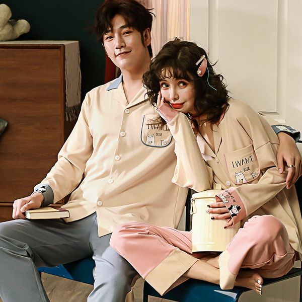 couple's autumn cotton short-sleeved women's korean pajamas pajamas student cartoon men's thin home clothes suit, Blue;red 
couple's autumn cotton short-sleeved women's korean pajamas pajamas student cartoon men's thin home clothes suit, Blue;red