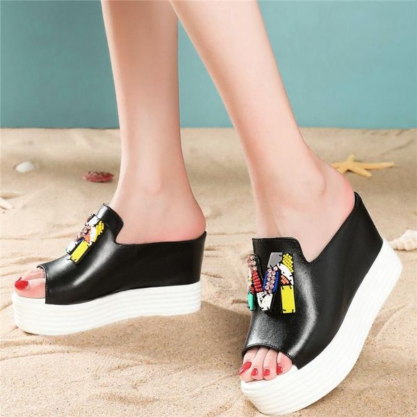 women genuine leather platform wedges slippers female high heel pumps shoes open toe gladiator sandals summer fashion sneakers, Black
women genuine leather platform wedges slippers female high heel pumps shoes open toe gladiator sandals summer fashion sneakers, Black