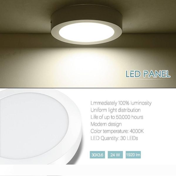 Downlights Indoor Lighting Led 24w Round Led Ceiling Light Downoffice Panel Flush Mount Fixture Natural White