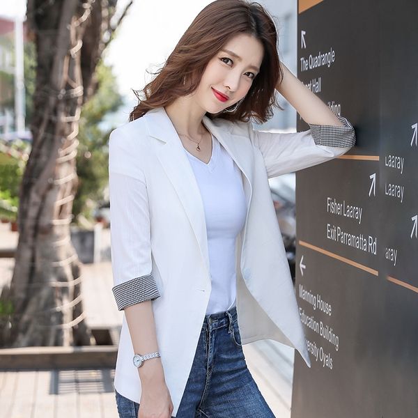 office commuter business suit women's summer new korean style casual daily sleeve coat coat one button suit, White;black
office commuter business suit women's summer new korean style casual daily sleeve coat coat one button suit, White;black