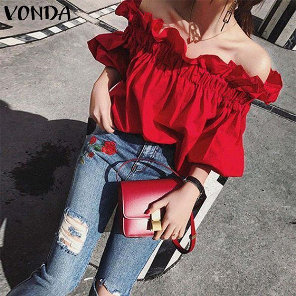 vonda women 2020 summer bohemian off shoulder ruffle sleeve shirts plus size blusas femininas s-5xl women's tunics, White
vonda women 2020 summer bohemian off shoulder ruffle sleeve shirts plus size blusas femininas s-5xl women's tunics, White