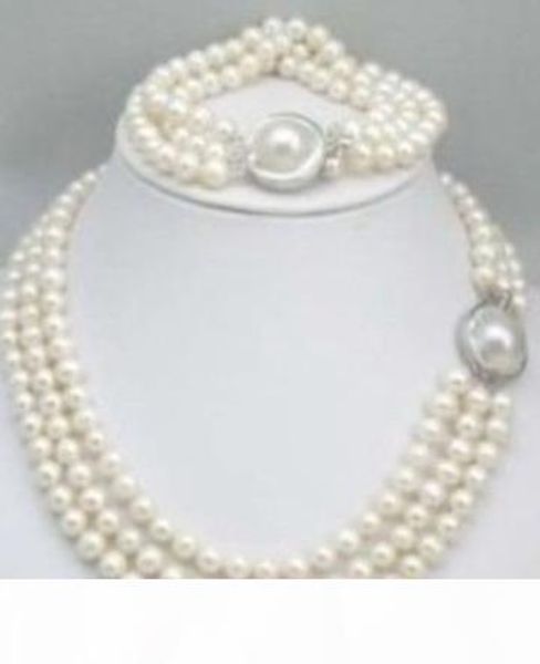 charming white real natural pearl & pearl clasp necklace & bracelet 7-8mm jewelry sets, Silver
charming white real natural pearl & pearl clasp necklace & bracelet 7-8mm jewelry sets, Silver