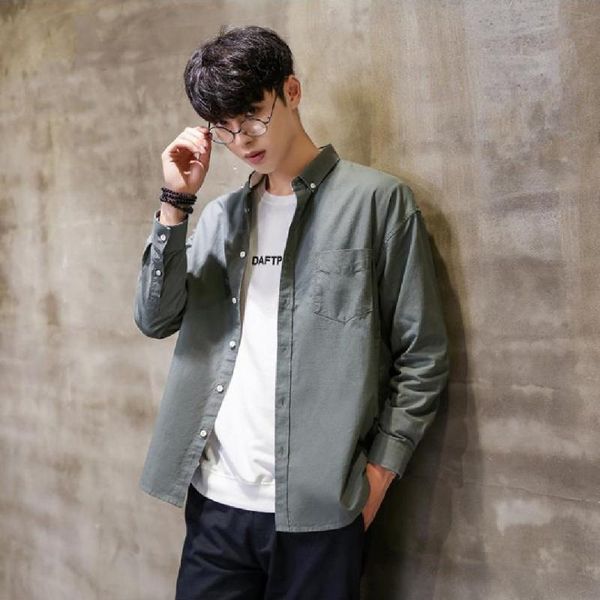 new pure cotton long sleeve shirt men's loose casual shirt japanese vintage pure color long sleeve simple fashion, White;black
new pure cotton long sleeve shirt men's loose casual shirt japanese vintage pure color long sleeve simple fashion, White;black