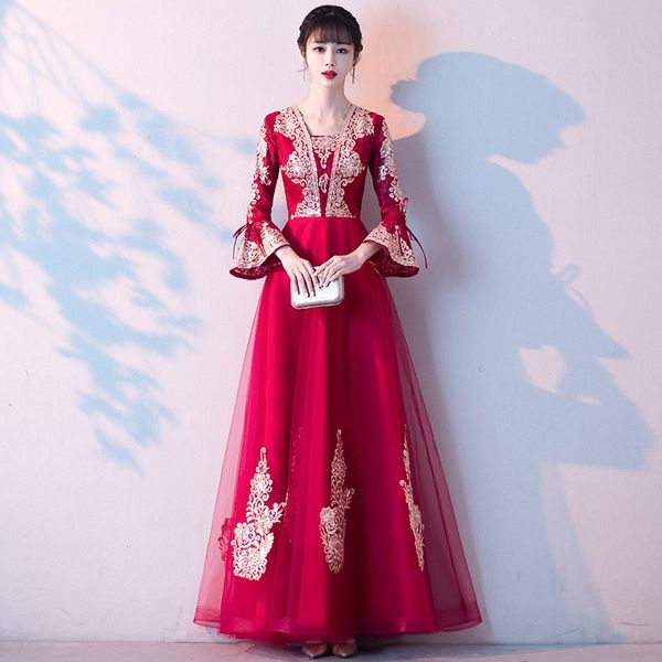 ethnic clothing embroidery chinese traditional vestidso elegant bride wedding party dress noble flower full length slim qipao, Red
ethnic clothing embroidery chinese traditional vestidso elegant bride wedding party dress noble flower full length slim qipao, Red