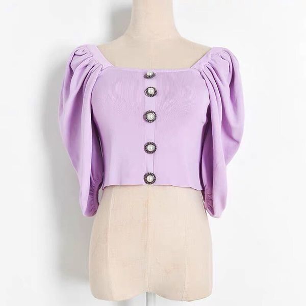 cute girls purple clothes knitted white crop pearls buttons black blue t-shirt women
cute girls purple clothes knitted white crop pearls buttons black blue t-shirt women